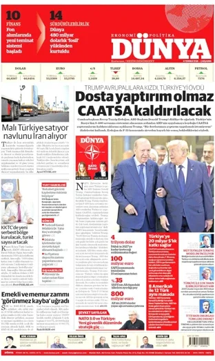 Dünya Gazetesi 8 Temmuz 2026 günün manşeti