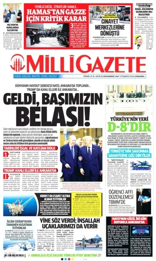 Milli Gazete 8 Temmuz 2026 günün manşeti