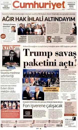 Cumhuriyet Gazetesi 9 Temmuz 2026 günün manşeti