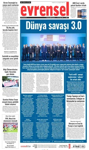 Evrensel Gazetesi 9 Temmuz 2026 günün manşeti