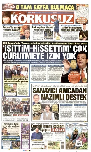 Korkusuz Gazetesi 9 Temmuz 2026 günün manşeti