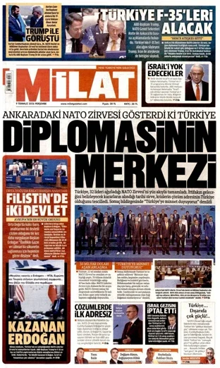 Milat Gazetesi 9 Temmuz 2026 günün manşeti