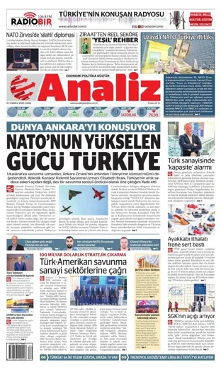 Analiz Gazetesi 10 Temmuz 2026 günün manşeti