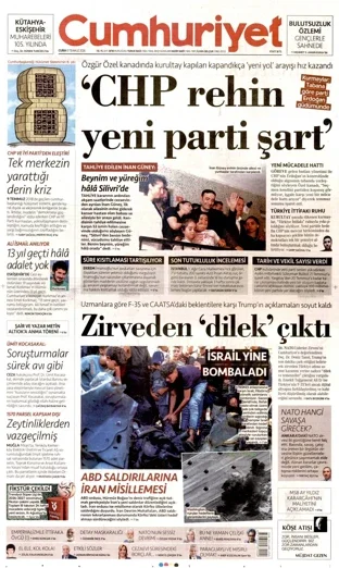 Cumhuriyet Gazetesi 10 Temmuz 2026 günün manşeti