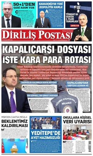 Diriliş Postası Gazetesi 10 Temmuz 2026 günün manşeti