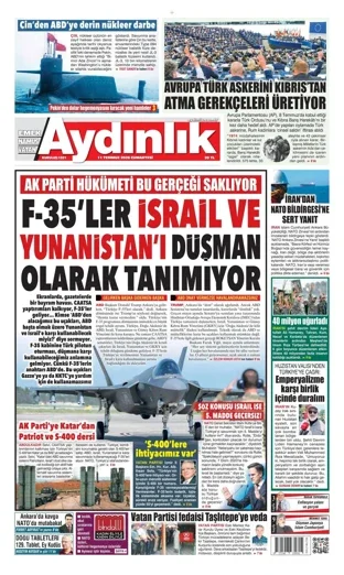 Aydınlık Gazetesi 11 Temmuz 2026 günün manşeti
