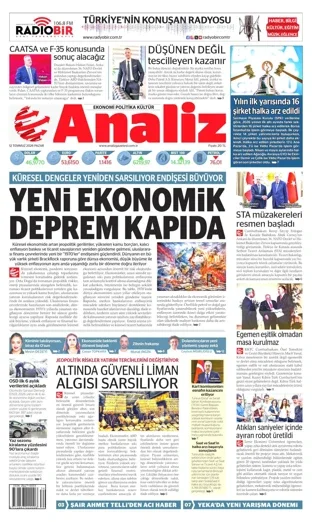 Analiz Gazetesi 12 Temmuz 2026 günün manşeti
