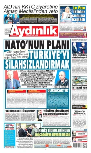 Aydınlık Gazetesi 12 Temmuz 2026 günün manşeti