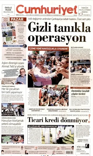 Cumhuriyet Gazetesi 12 Temmuz 2026 günün manşeti