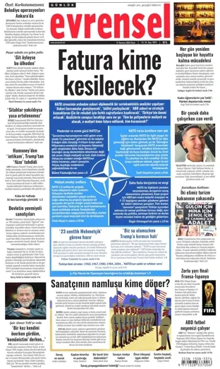 Evrensel Gazetesi 12 Temmuz 2026 günün manşeti