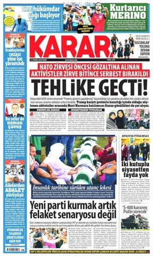 Karar Gazetesi 12 Temmuz 2026 günün manşeti