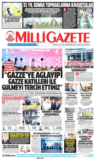 Milli Gazete 12 Temmuz 2026 günün manşeti
