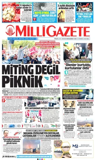 Milli Gazete 14 Temmuz 2026 günün manşeti