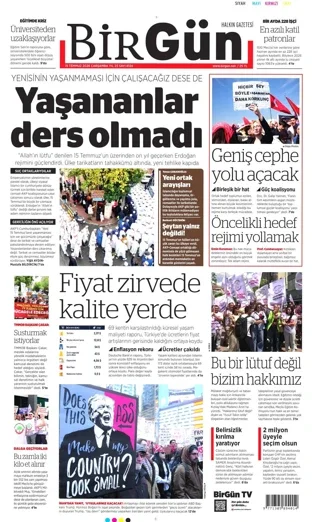 Birgün Gazetesi 15 Temmuz 2026 günün manşeti