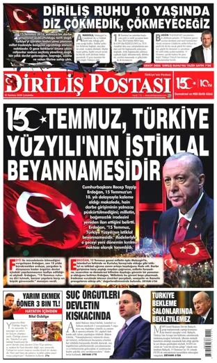 Diriliş Postası Gazetesi 15 Temmuz 2026 günün manşeti
