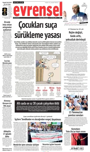 Evrensel Gazetesi 15 Temmuz 2026 günün manşeti