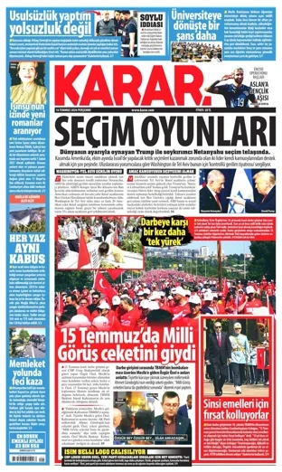 Karar Gazetesi 16 Temmuz 2026 günün manşeti