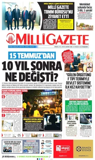 Milli Gazete 16 Temmuz 2026 günün manşeti