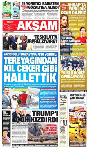 Akşam Gazetesi 18 Temmuz 2026 günün manşeti