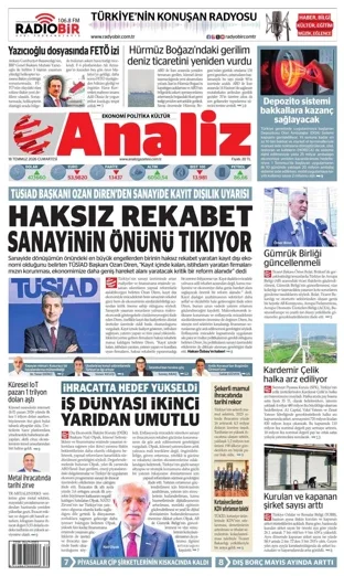 Analiz Gazetesi 18 Temmuz 2026 günün manşeti