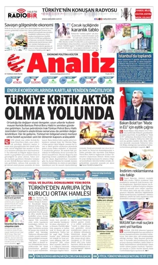 Analiz Gazetesi 19 Temmuz 2026 günün manşeti