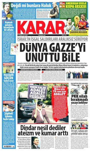 Karar Gazetesi 19 Temmuz 2026 günün manşeti