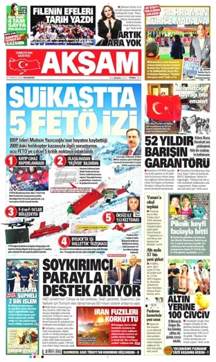 Akşam Gazetesi 20 Temmuz 2026 günün manşeti
