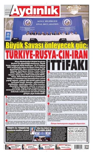 Aydınlık Gazetesi 20 Temmuz 2026 günün manşeti