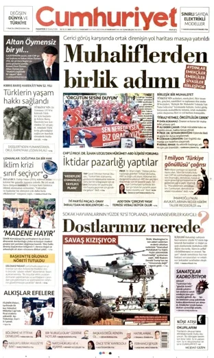 Cumhuriyet Gazetesi 20 Temmuz 2026 günün manşeti