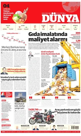 Dünya Gazetesi 20 Temmuz 2026 günün manşeti