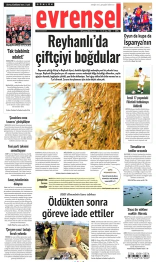 Evrensel Gazetesi 20 Temmuz 2026 günün manşeti