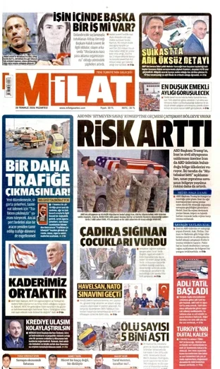 Milat Gazetesi 20 Temmuz 2026 günün manşeti