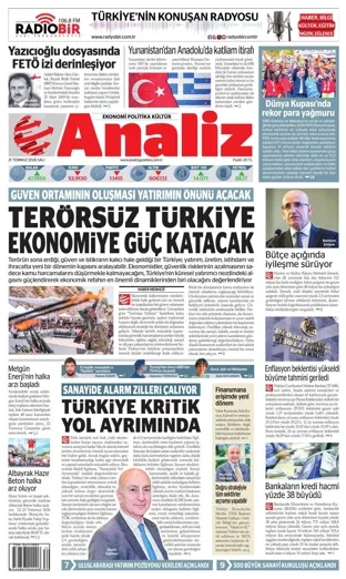 Analiz Gazetesi 21 Temmuz 2026 günün manşeti