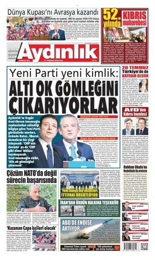 Aydınlık Gazetesi 21 Temmuz 2026 günün manşeti