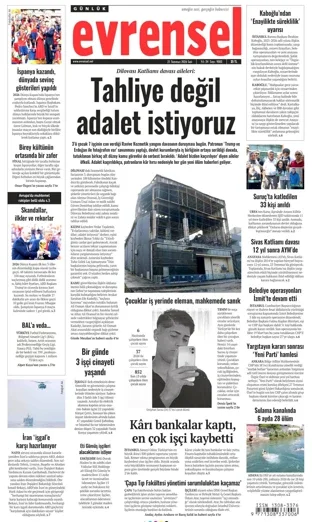Evrensel Gazetesi 21 Temmuz 2026 günün manşeti