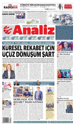 Analiz Gazetesi 22 Temmuz 2026 günün manşeti