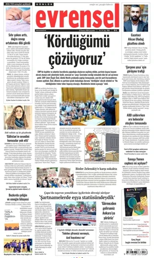 Evrensel Gazetesi 22 Temmuz 2026 günün manşeti