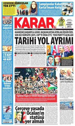 Karar Gazetesi 22 Temmuz 2026 günün manşeti