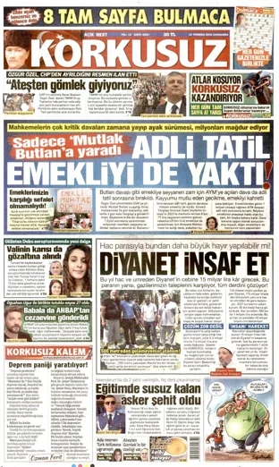 Korkusuz Gazetesi 22 Temmuz 2026 günün manşeti