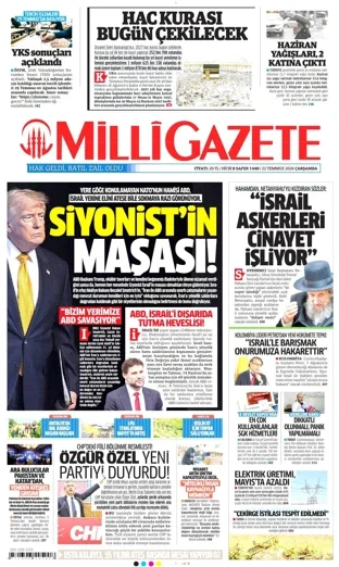 Milli Gazete 22 Temmuz 2026 günün manşeti