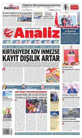 Analiz Gazetesi 24 Temmuz 2026 günün manşeti