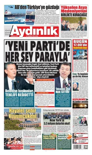 Aydınlık Gazetesi 24 Temmuz 2026 günün manşeti