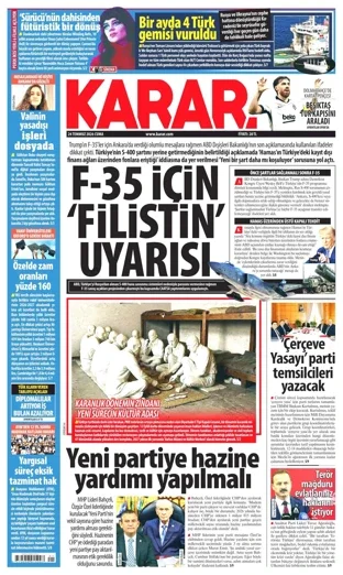 Karar Gazetesi 24 Temmuz 2026 günün manşeti