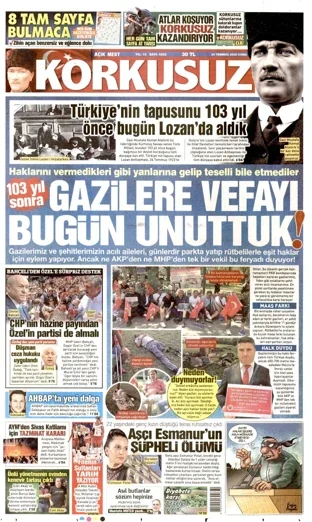 Korkusuz Gazetesi 24 Temmuz 2026 günün manşeti