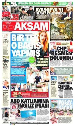 Akşam Gazetesi 25 Temmuz 2026 günün manşeti