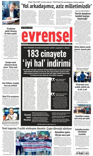 Evrensel Gazetesi 25 Temmuz 2026 günün manşeti