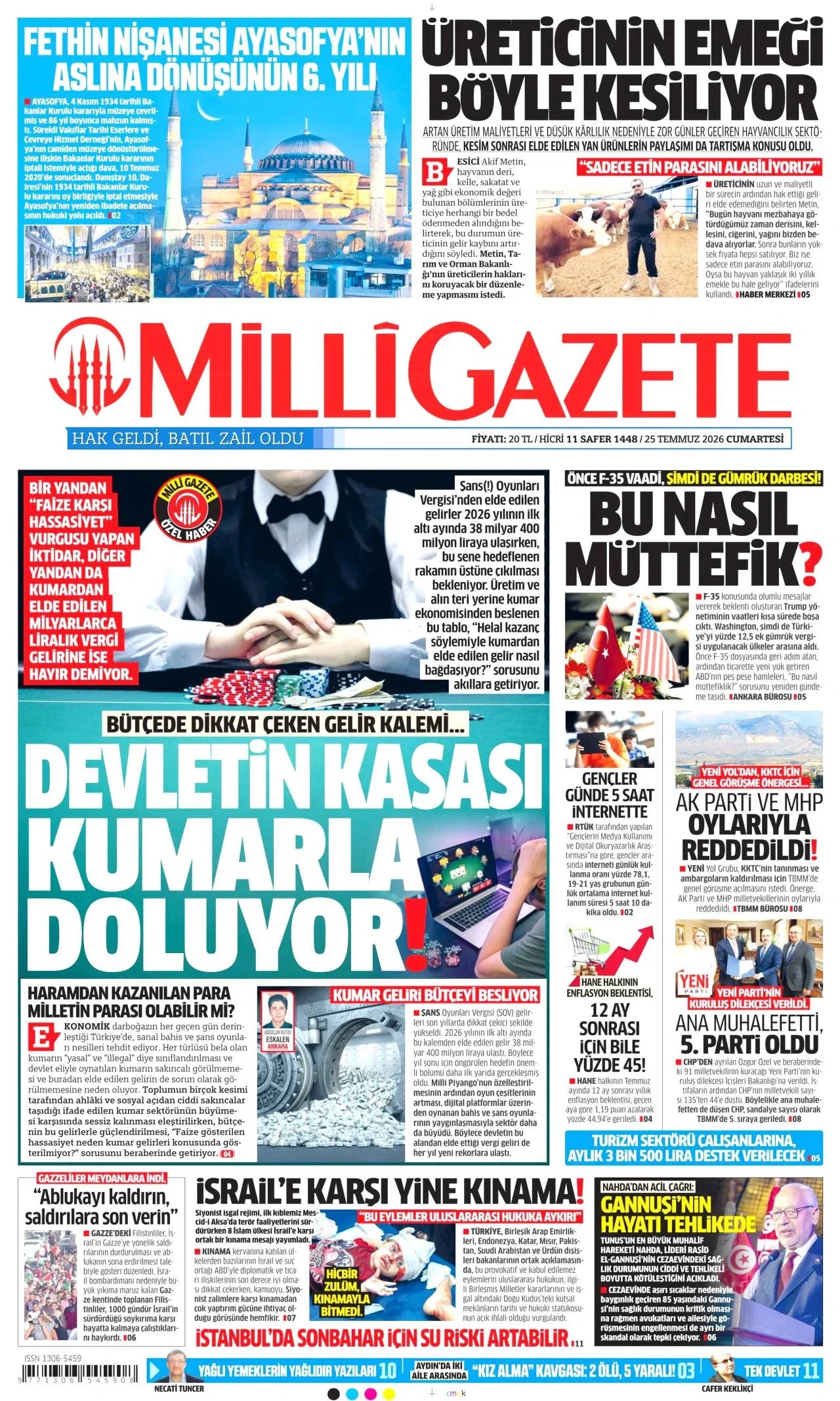 Milli Gazete - 25 Temmuz 2026 günün manşeti