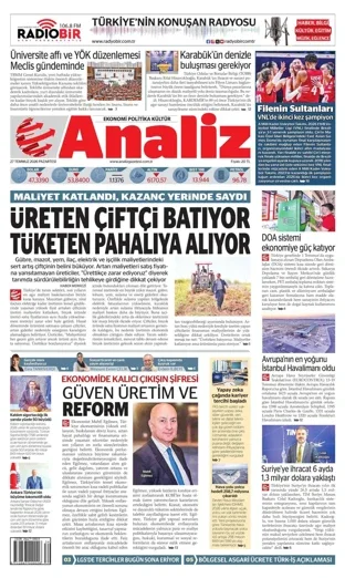 Analiz Gazetesi 27 Temmuz 2026 günün manşeti