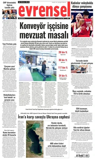 Evrensel Gazetesi 27 Temmuz 2026 günün manşeti