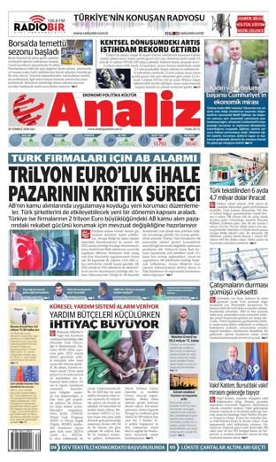 Analiz Gazetesi 28 Temmuz 2026 günün manşeti